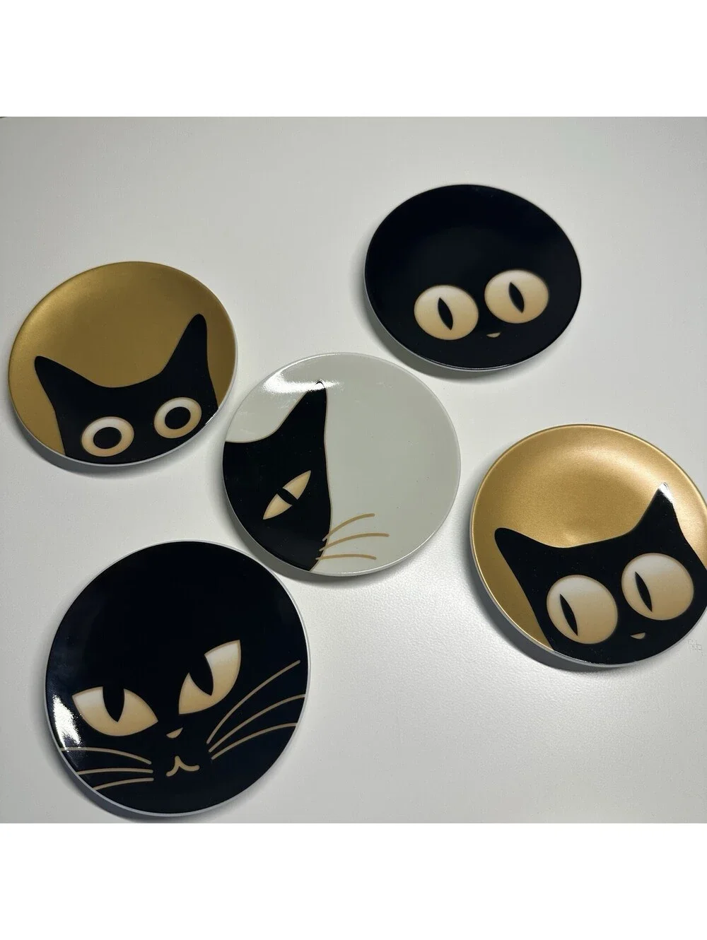 Jewel Miya Black Cat Eyes Plate Set of 5 Ceramic Miniature Plates 3.5
